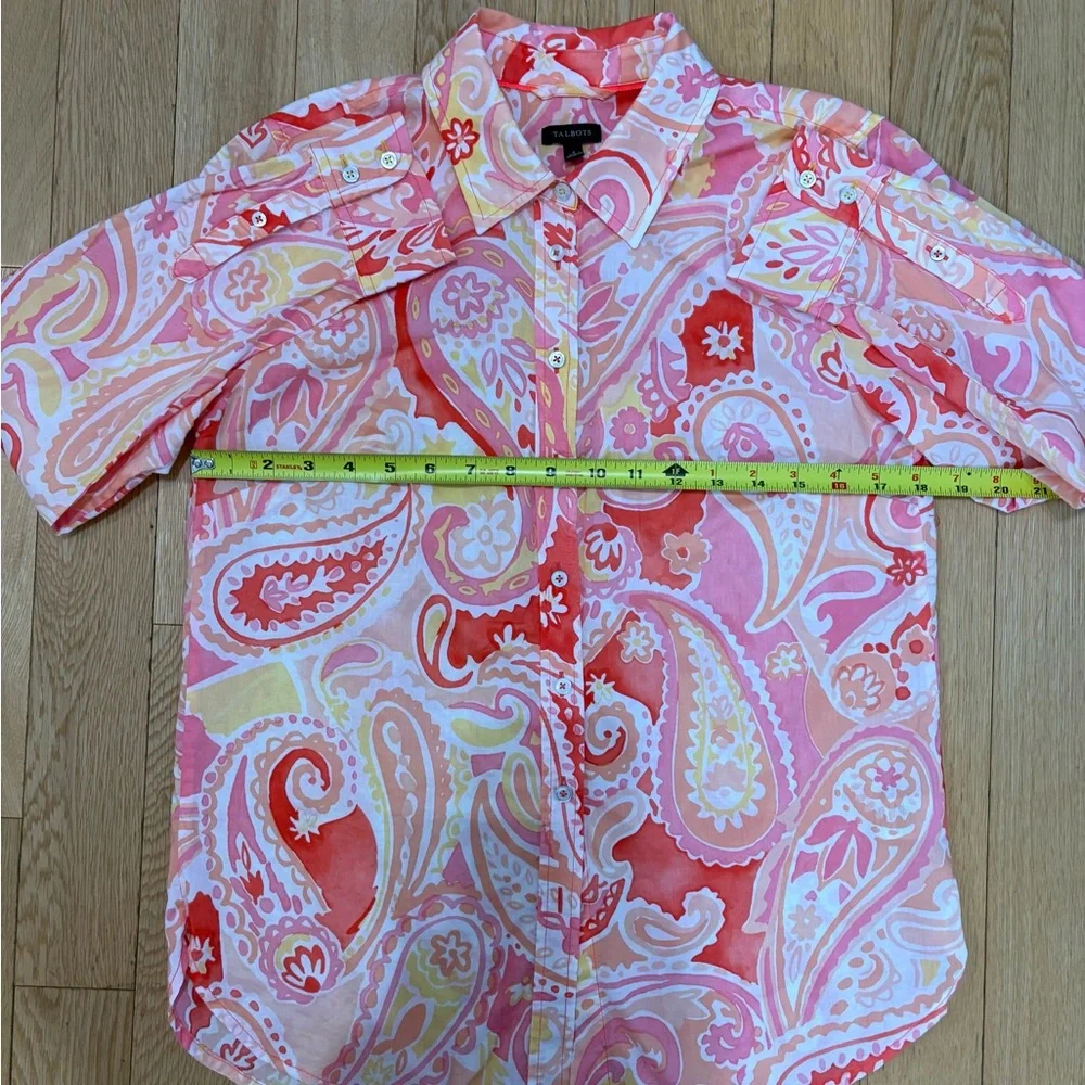 TALBOTS Modern Classic Paisley Blouse Pink Orange Button Down Boho Chic S - Picture 6 of 7